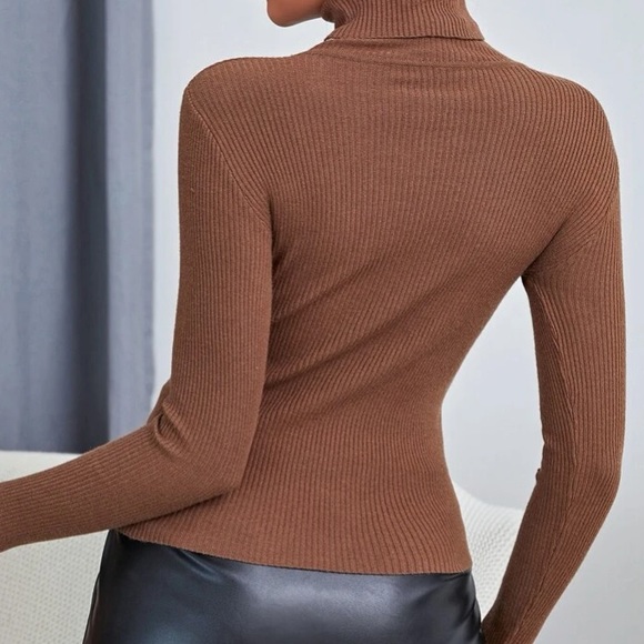 Rust Brown Ribbed Knit Turtleneck Sweater in S and M - Picture 2 of 5
